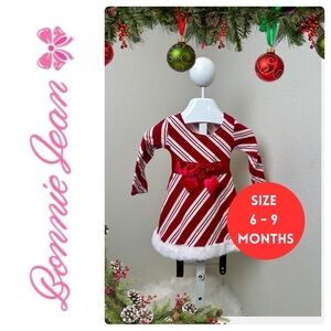BABY GIRL Bonnie Baby Candy Cane Dress | Size 6-9 months